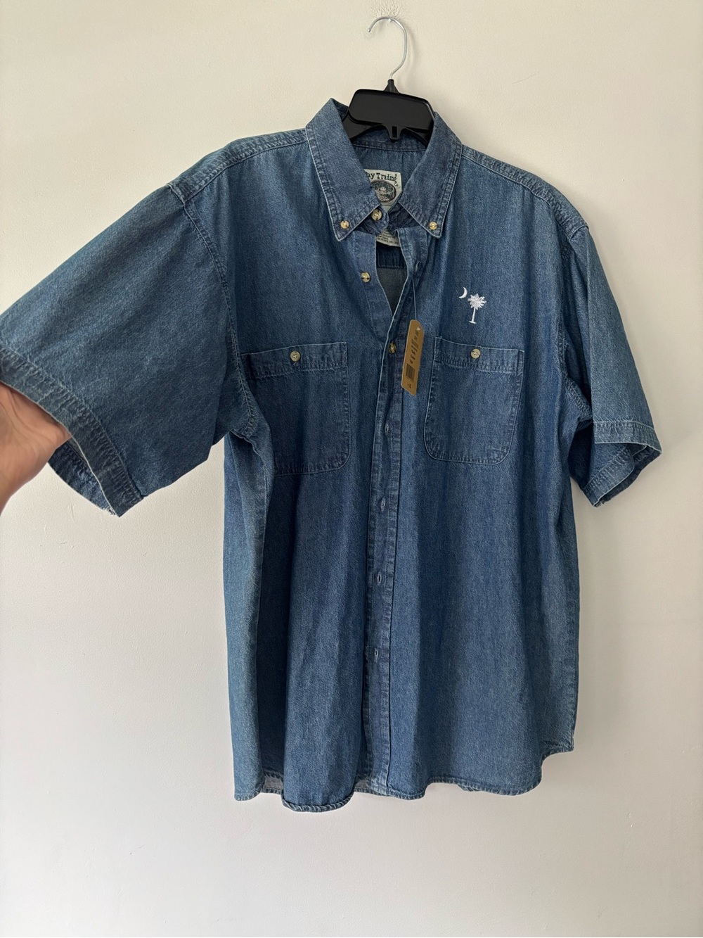 Vintage Men Preppy Denim Short Sleeve Button Up Denim Shirt - Size Extra Large